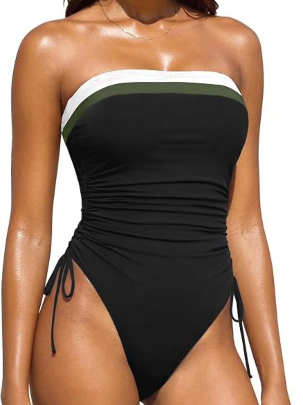 Yonique Women Strapless One Piece Swimsuit L